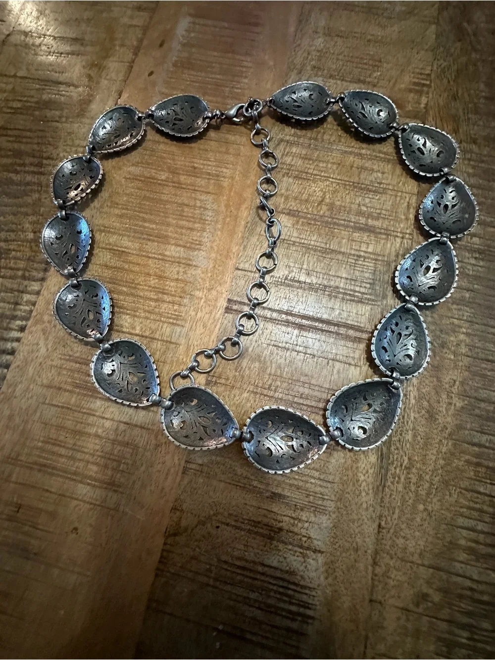 Vintage Concho Belt Silver Tone Teardrop Filigree South Western Style 28” S